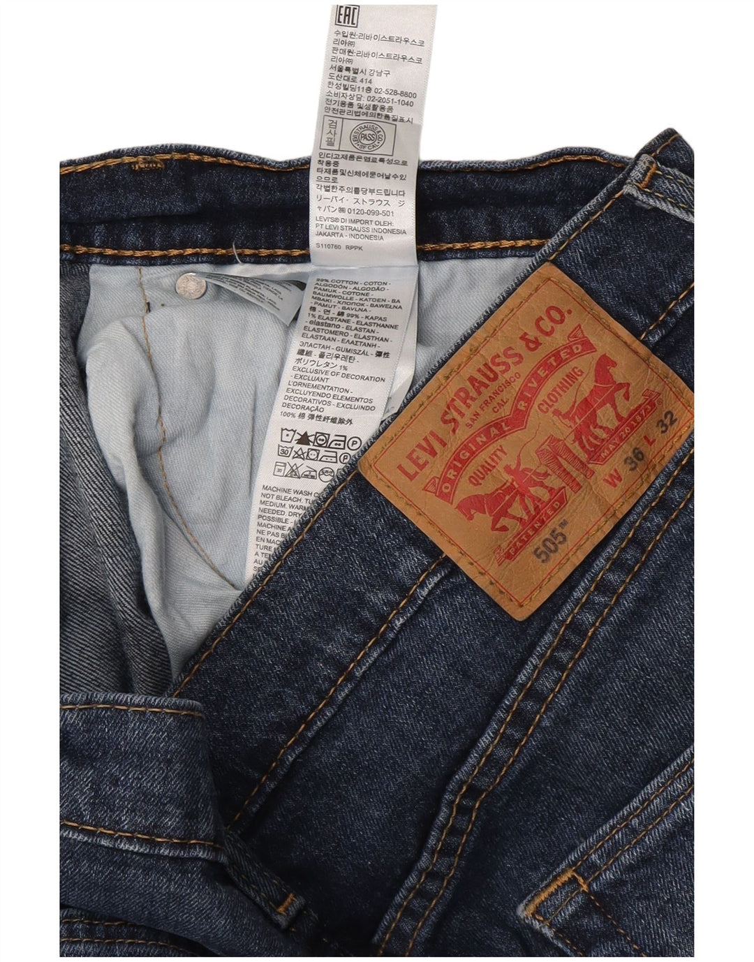 LEVI'S Mens 505 Straight Jeans W36 L32 Navy Blue Cotton