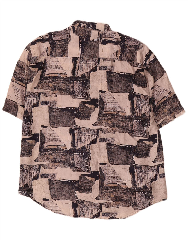 Laurent Mens Short Sleeve Shirt XL Multicoloured Patchwork Silk