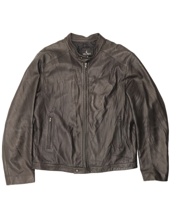 Vintage Womens Zip Leather Jacket IT 54 2XL Brown Leather