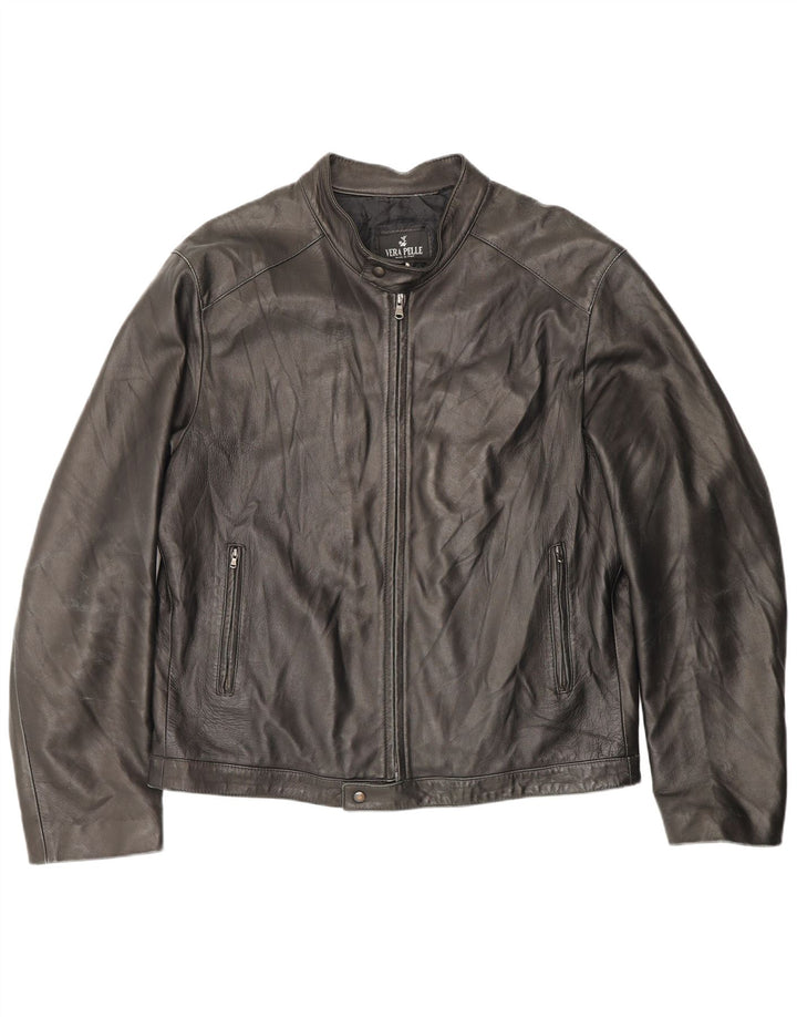 Vintage Womens Zip Leather Jacket IT 54 2XL Brown Leather