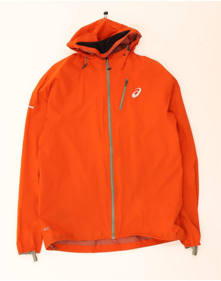 Asics Mens Hooded Rain Jacket UK 38 Medium Orange Nylon