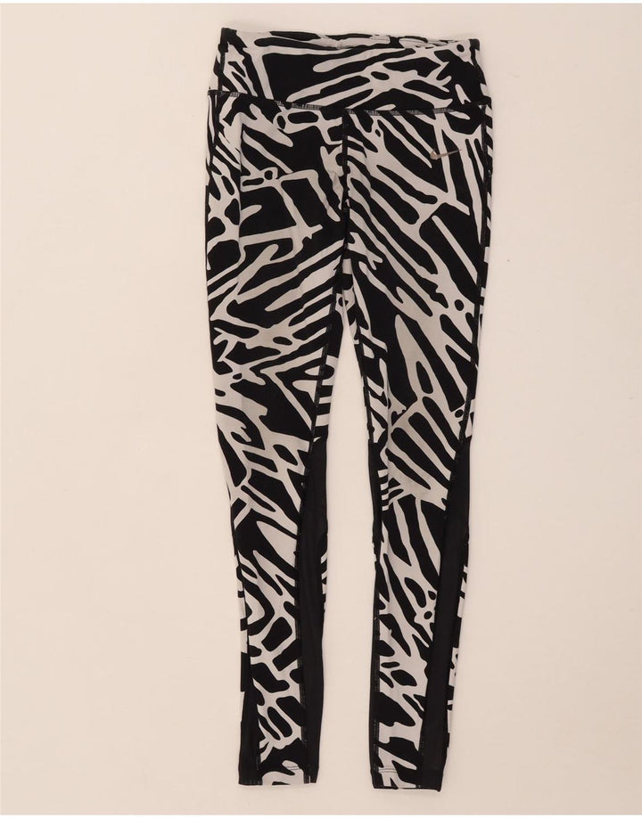 NIKE Womens Dri Fit Abstract Pattern Leggings UK 8 Small  Black Nylon