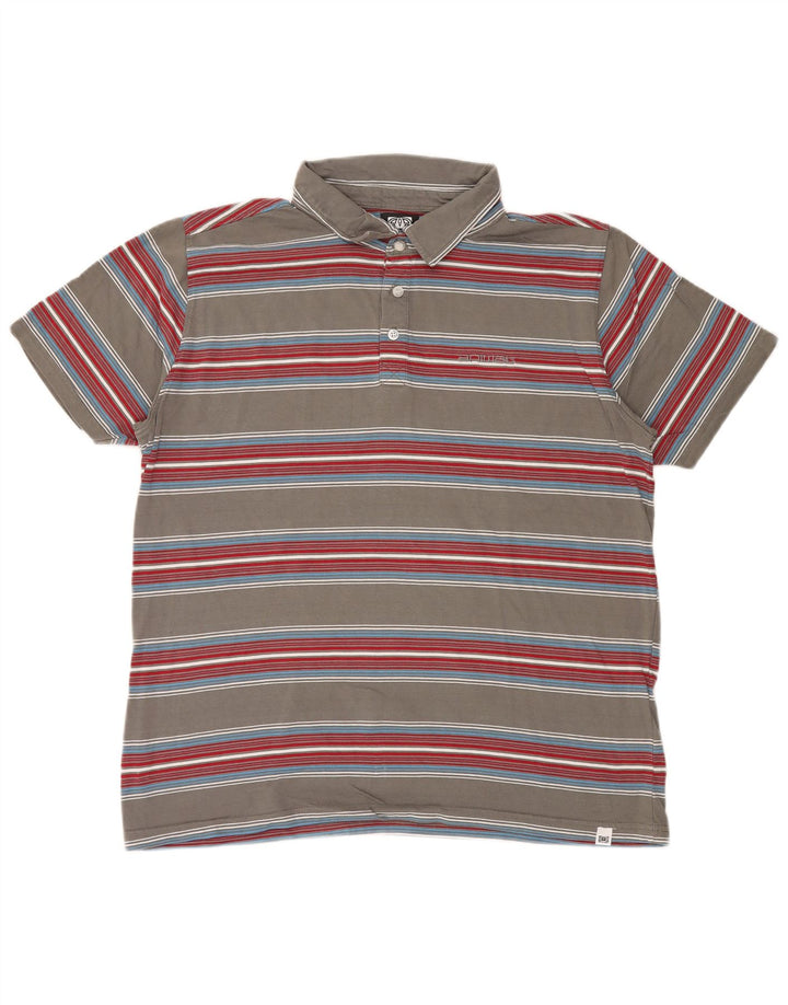Animal Mens Polo Shirt Large Grey Striped Cotton