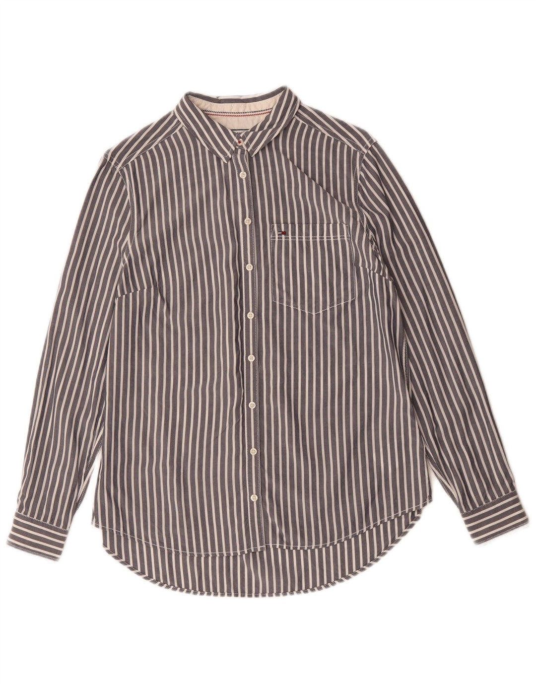 Tommy Hilfiger Womens Shirt UK 14 Medium Grey Striped Cotton