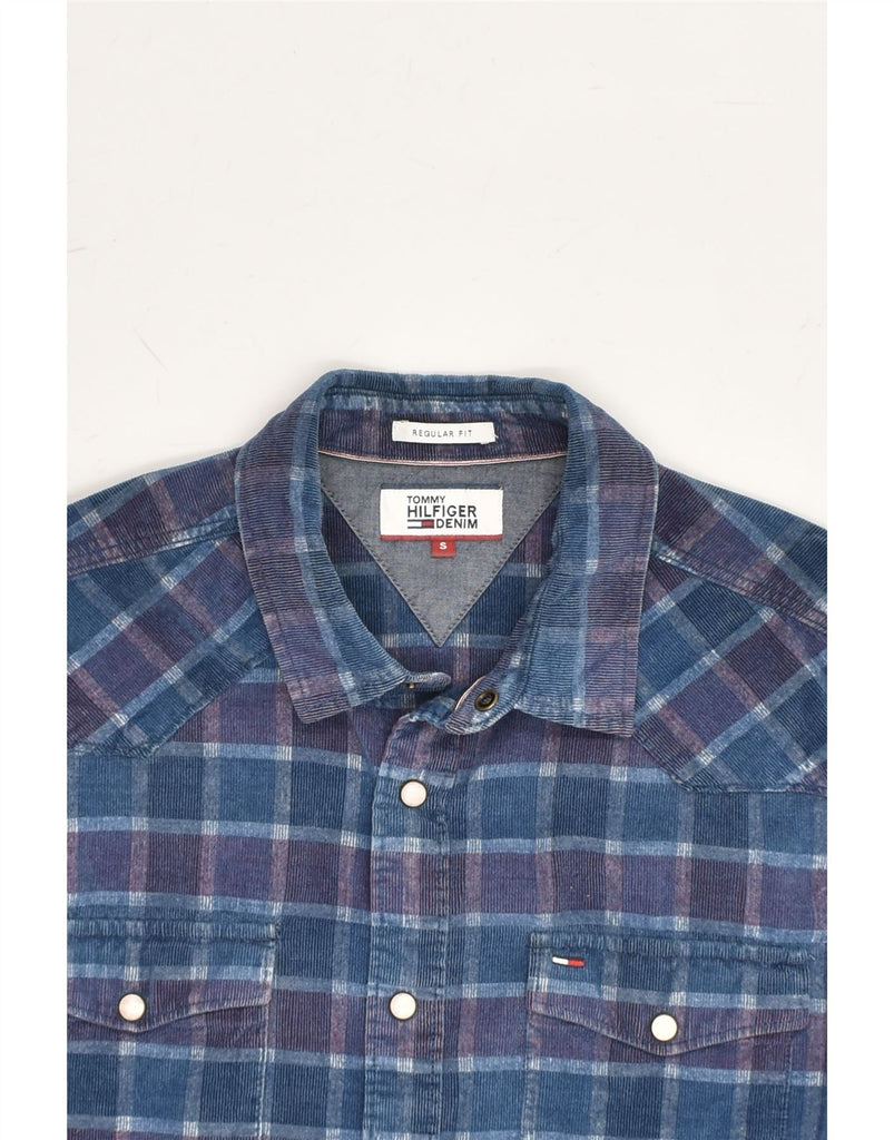 TOMMY HILFIGER Mens Regular Fit Corduroy Shirt Small Blue Check Cotton | Vintage Tommy Hilfiger | Thrift | Second-Hand Tommy Hilfiger | Used Clothing | Messina Hembry 