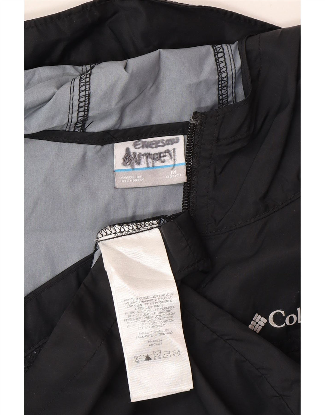 Columbia Boys Hooded Rain Jacket 10-11 Years Medium Black Nylon