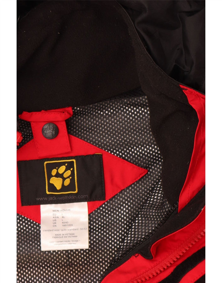 JACK WOLFSKIN Mens Hooded Rain Jacket UK 40/42 Large Red Colourblock