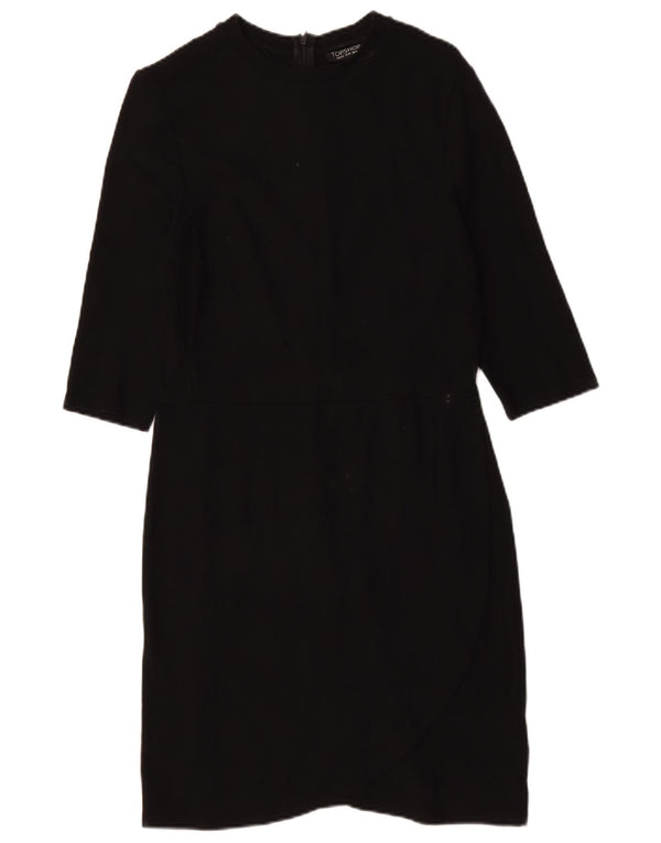 Topshop Womens 3/4 Sleeve Sheath Dress UK 14 Large Black Viscose