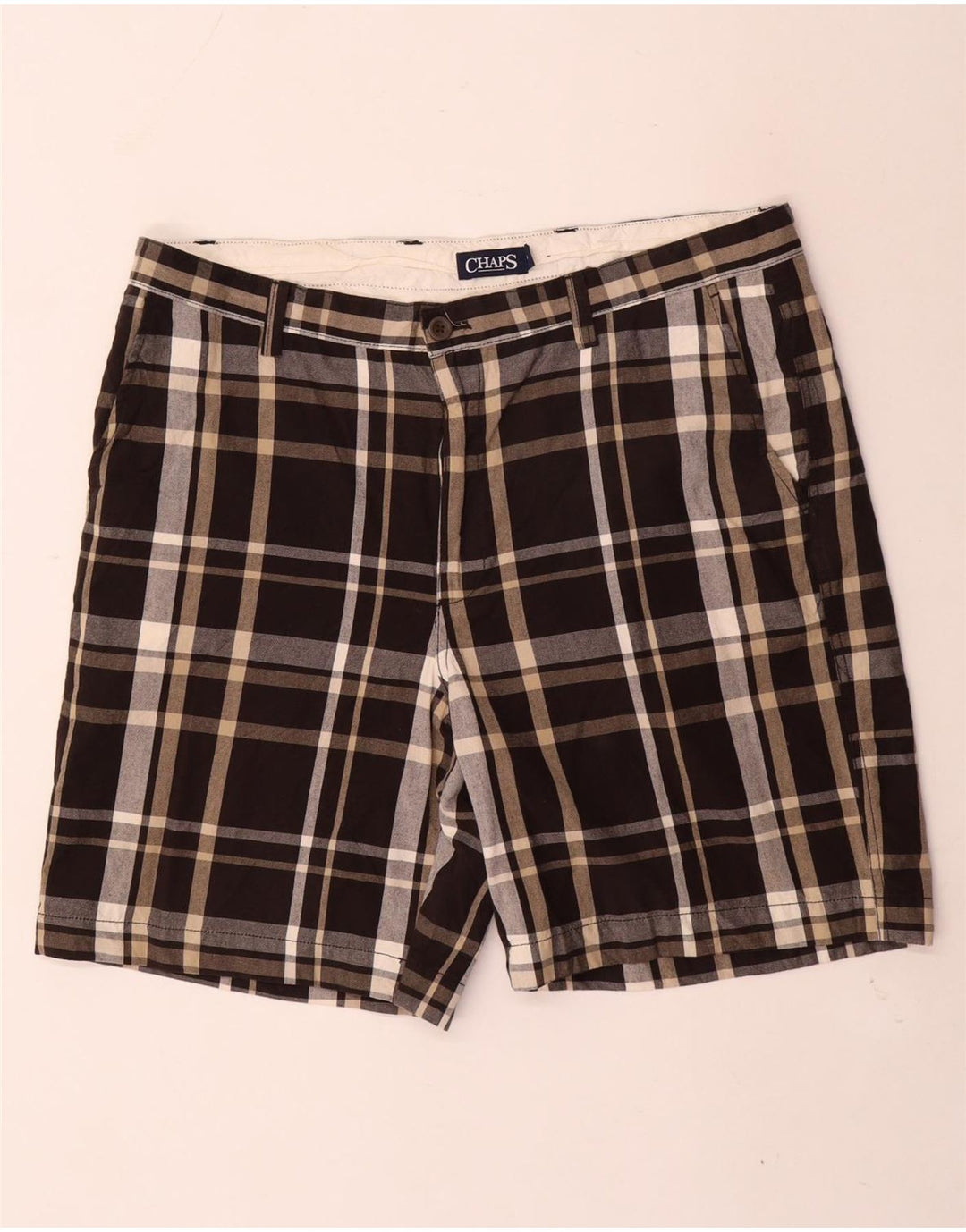 Chaps Mens Chino Shorts W38 XL Brown Check Cotton