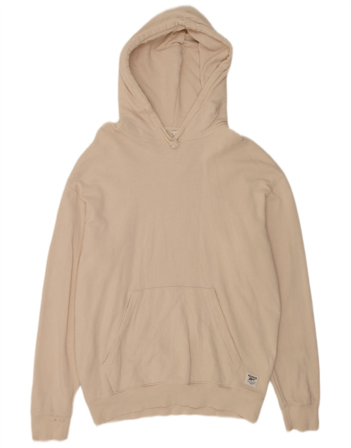 Reebok Mens Hoodie Jumper Large Off White Cotton