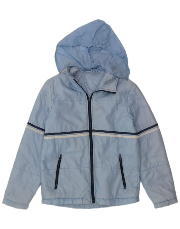 Vintage Mens Hooded Rain Jacket UK 36 Small Blue Striped Polyamide Sports