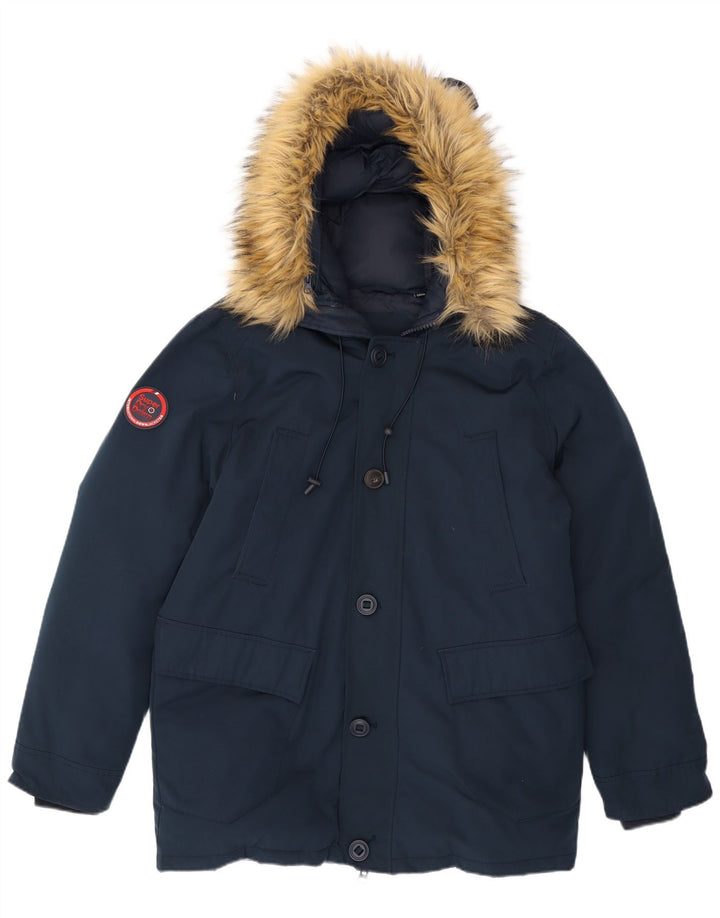 Superdry Mens Hooded Padded Jacket UK 42 XL Navy Blue Polyester