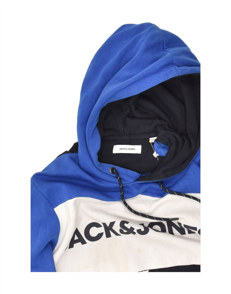 JACK & JONES Mens Graphic Hoodie Jumper Medium Blue Colourblock Cotton | Vintage Jack & Jones | Thrift | Second-Hand Jack & Jones | Used Clothing | Messina Hembry 