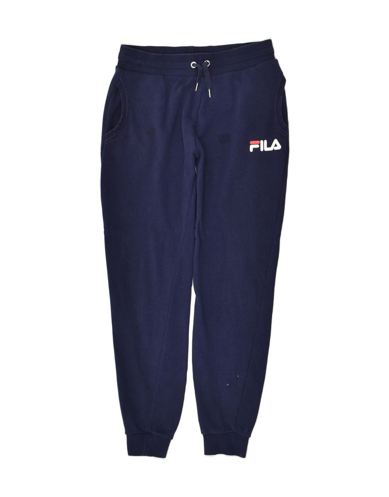 FILA Womens Tracksuit Trousers Joggers UK 14 Medium Navy Blue Cotton | Vintage Fila | Thrift | Second-Hand Fila | Used Clothing | Messina Hembry 