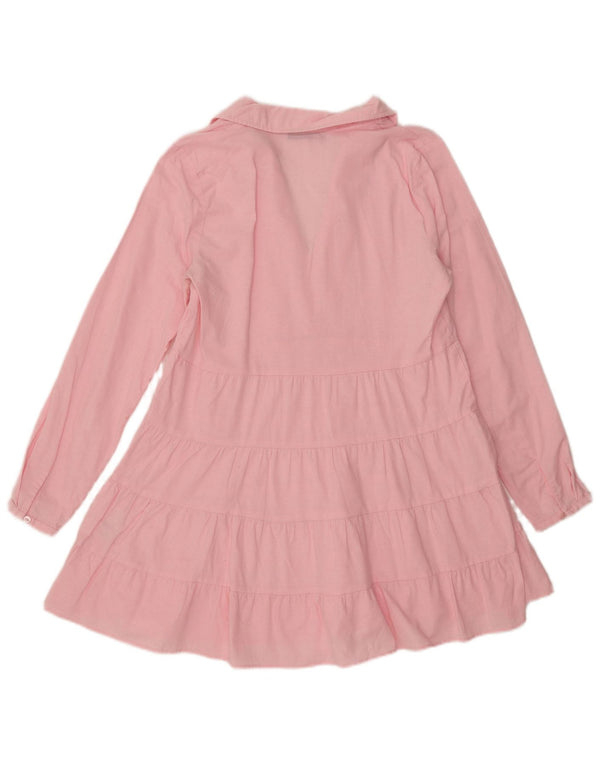 Zara Womens Long Sleeve Tiered Dress UK 10 Small Pink Cotton