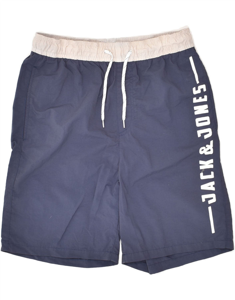 JACK & JONES Mens Graphic Sport Shorts Small Navy Blue Colourblock Nylon | Vintage Jack & Jones | Thrift | Second-Hand Jack & Jones | Used Clothing | Messina Hembry 