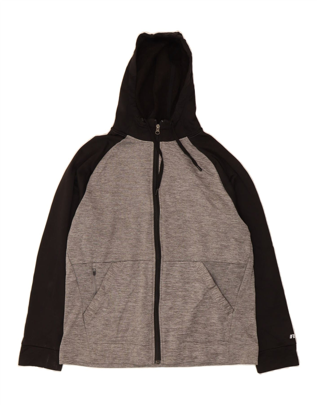 RUSSELL ATHLETIC Mens Zip Hoodie Sweater Medium Grey Colourblock Polyester Vintage Russell Athletic and Second-Hand Russell Athletic from Messina Hembry 