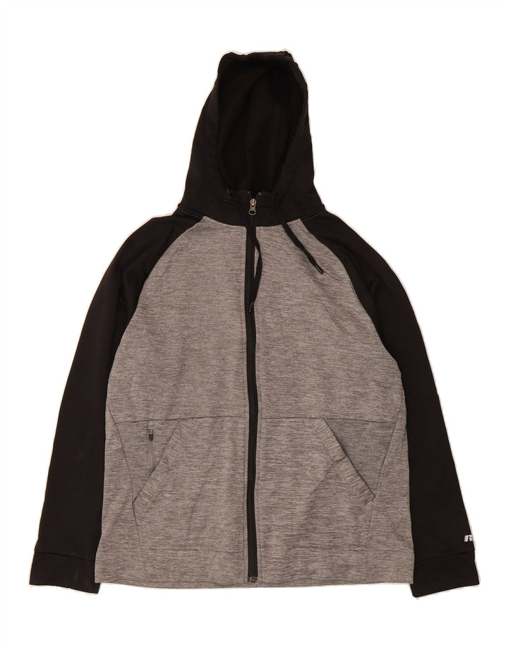 RUSSELL ATHLETIC Mens Zip Hoodie Sweater Medium Grey Colourblock Polyester Vintage Russell Athletic and Second-Hand Russell Athletic from Messina Hembry 