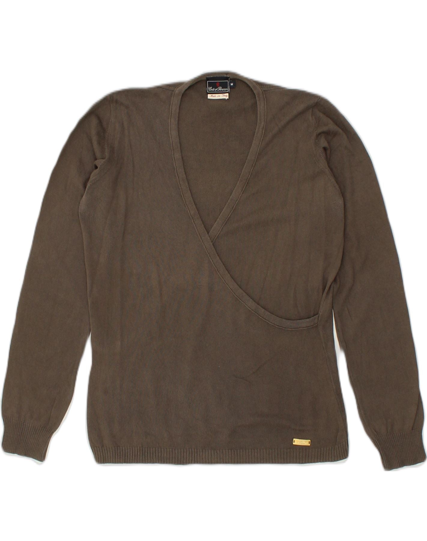CONTE OF FLORENCE Maglione da donna con scollo a V UK 14 Cotone marrone medio