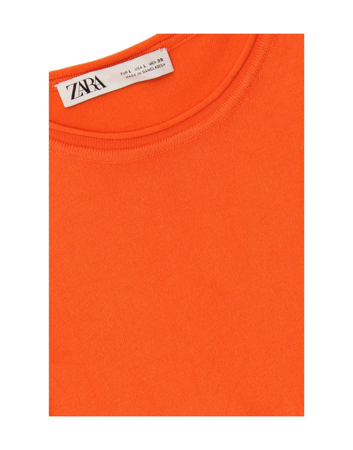 ZARA Womens T-Shirt Top UK 14 Large Orange Viscose