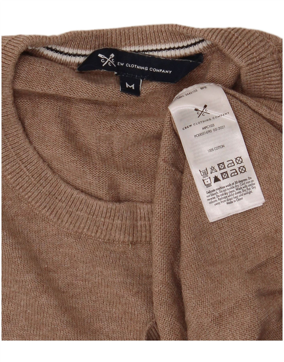 Crew Clothing Mens Crew Neck Jumper Sweater Medium Beige Cotton