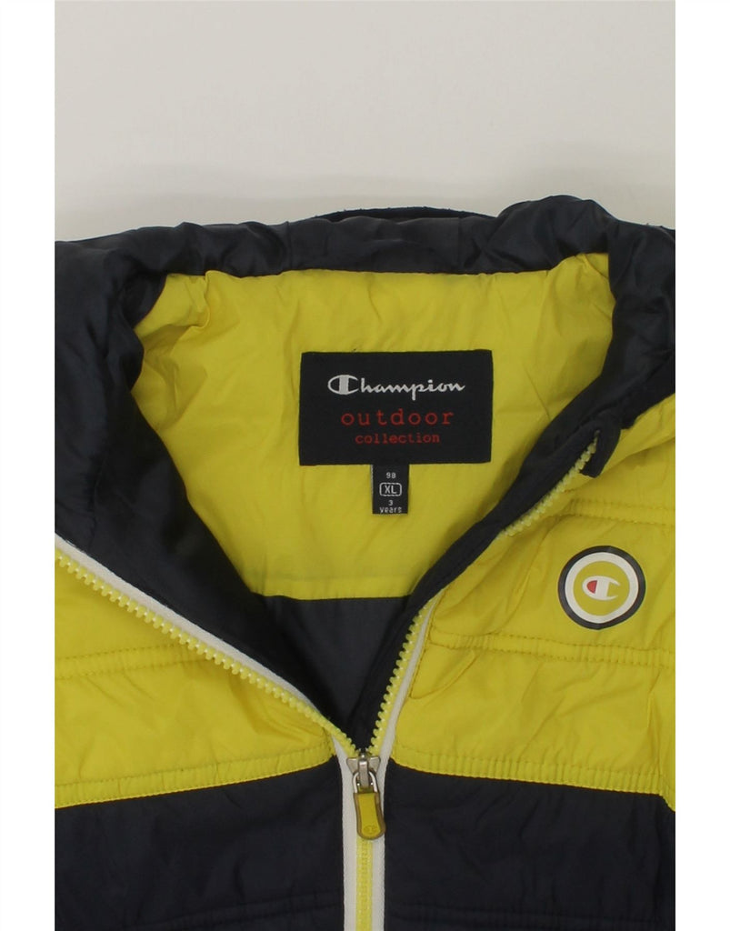 CHAMPION Boys Hooded Padded Jacket 2-3 Years XL  Yellow Colourblock | Vintage Champion | Thrift | Second-Hand Champion | Used Clothing | Messina Hembry 