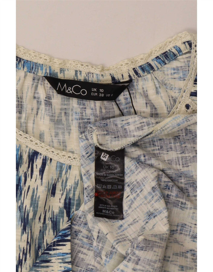 M&Co Womens Blouse Top UK 10 Small Blue Ikat Cotton