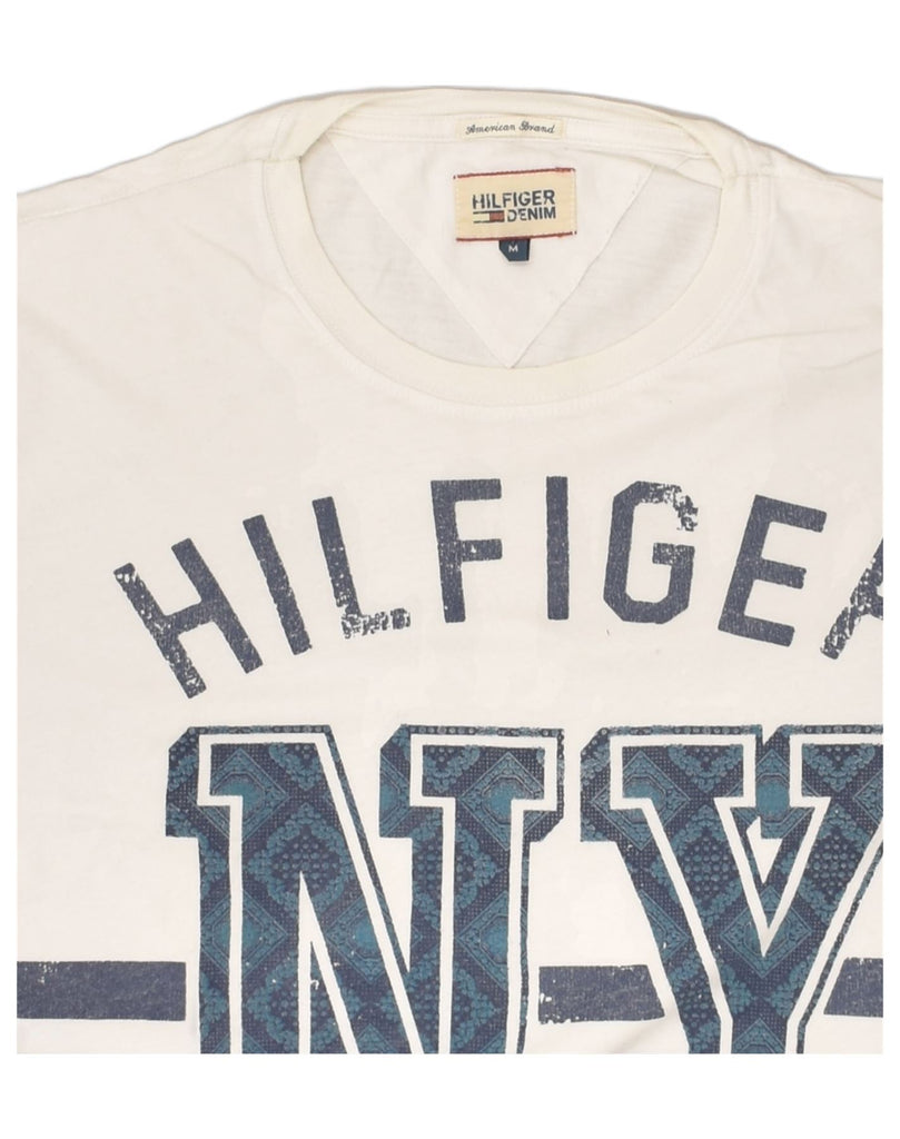 TOMMY HILFIGER Mens Graphic T-Shirt Top Medium White Cotton | Vintage Tommy Hilfiger | Thrift | Second-Hand Tommy Hilfiger | Used Clothing | Messina Hembry 