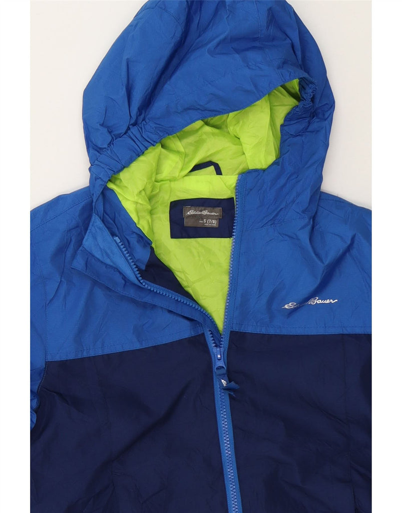 EDDIE BAUER Boys Hooded Rain Jacket 7-8 Years Small  Blue Colourblock Vintage Eddie Bauer and Second-Hand Eddie Bauer from Messina Hembry 
