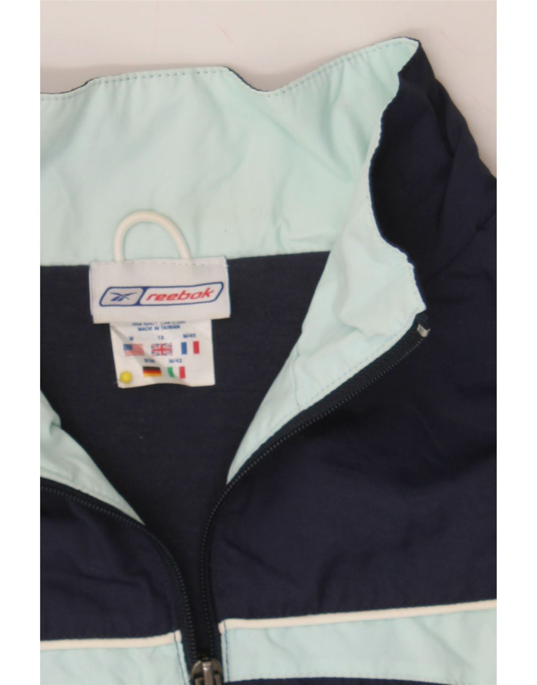 REEBOK Womens Tracksuit Top Jacket UK 12 Medium Navy Blue Colourblock Vintage Reebok and Second-Hand Reebok from Messina Hembry 