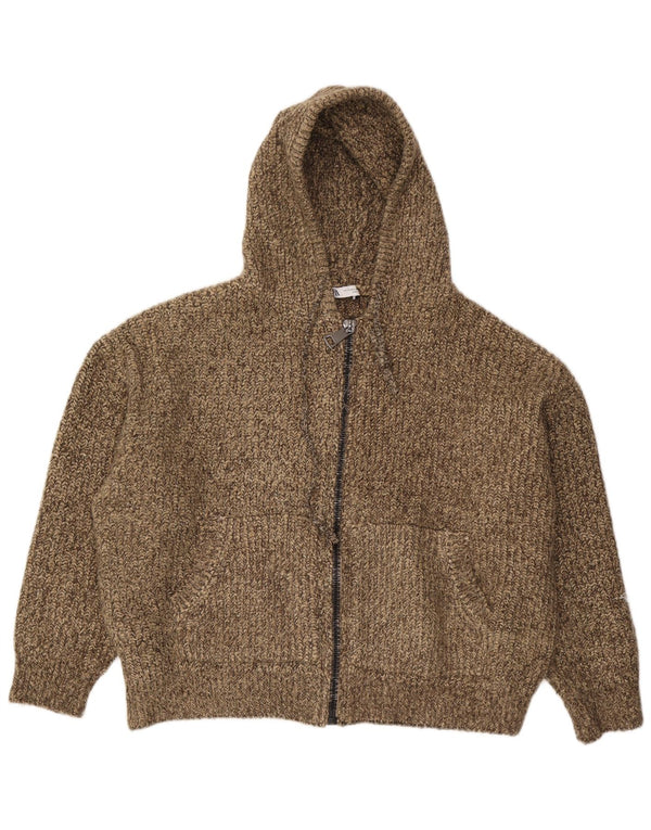 Zara Womens Hooded Oversized Cardigan Sweater UK 6 XS Beige Flecked