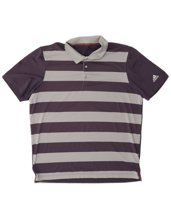 Adidas Mens Golf Polo Shirt Large Purple Striped Polyester