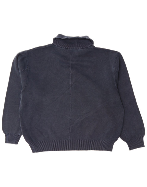 Zara Mens Loose Fit Polo Neck Jumper Sweater Medium Navy Blue Cotton