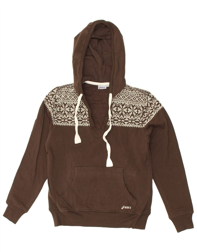 ASICS Womens Hoodie Jumper UK 10 Small Brown Fair Isle Cotton | Vintage Asics | Thrift | Second-Hand Asics | Used Clothing | Messina Hembry 