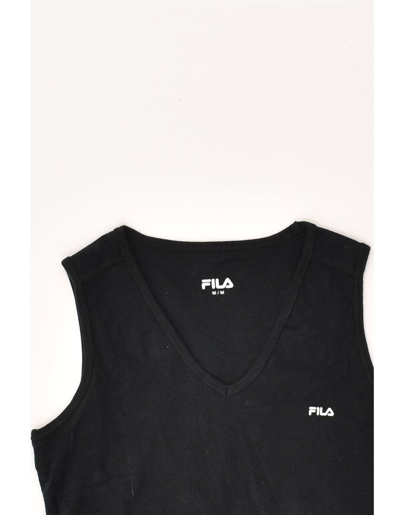 FILA Womens Vest Top UK 12 Medium Black Colourblock Cotton | Vintage Fila | Thrift | Second-Hand Fila | Used Clothing | Messina Hembry 