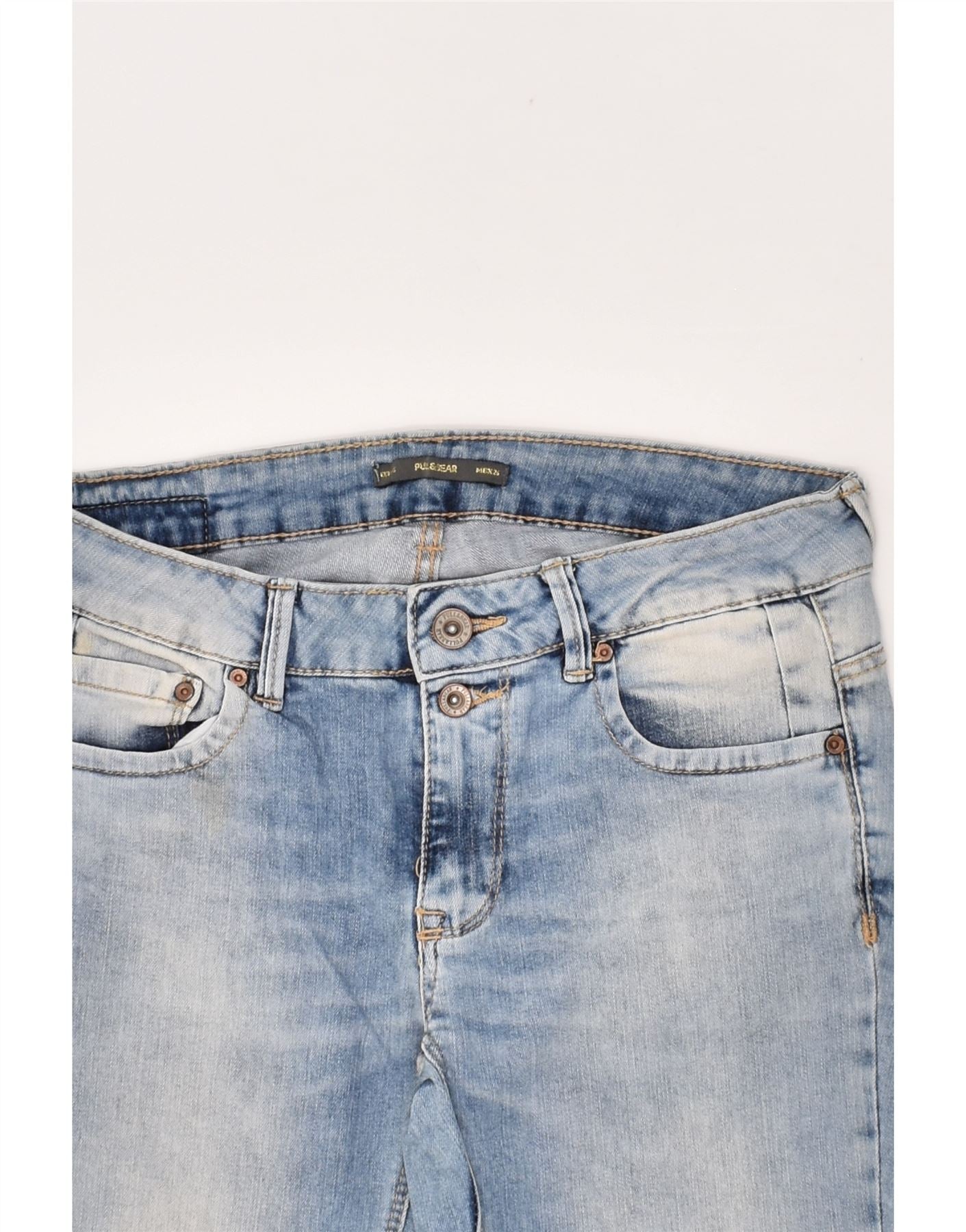 Distressed pull on sales jeans