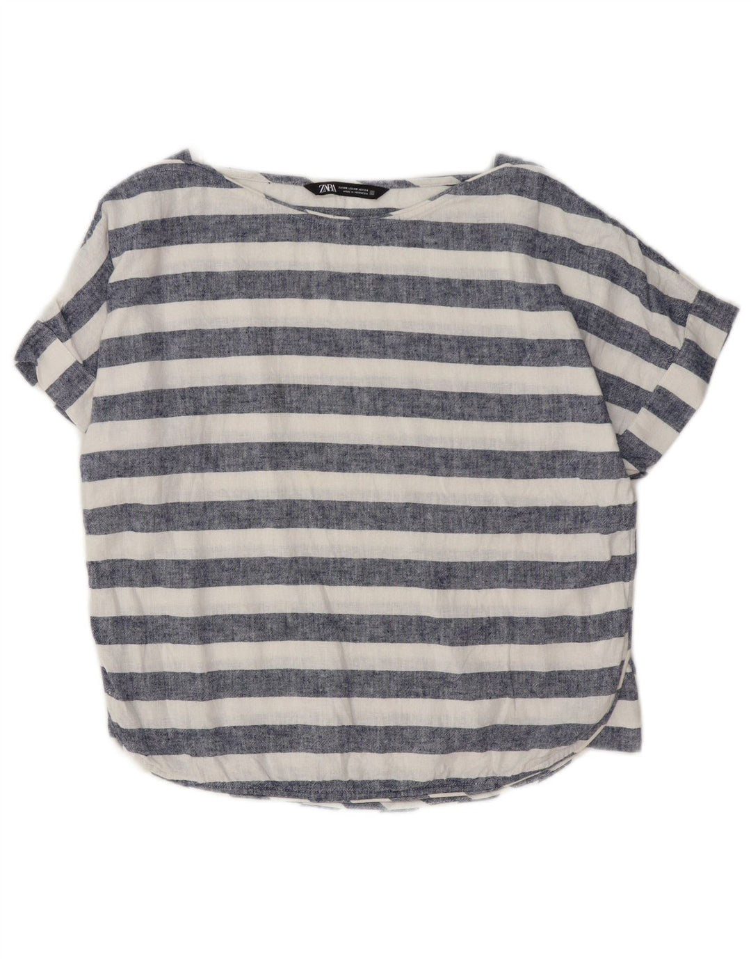 ZARA Womens Oversized Blouse Top UK 6 XS Blue Striped Linen