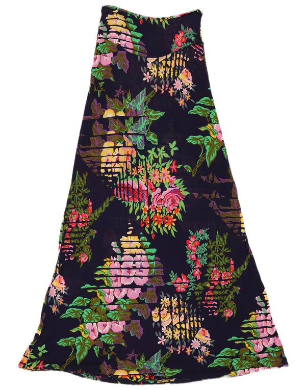 VINTAGE Womens High Waist Maxi Skirt IT 40 Small W24  Navy Blue Floral