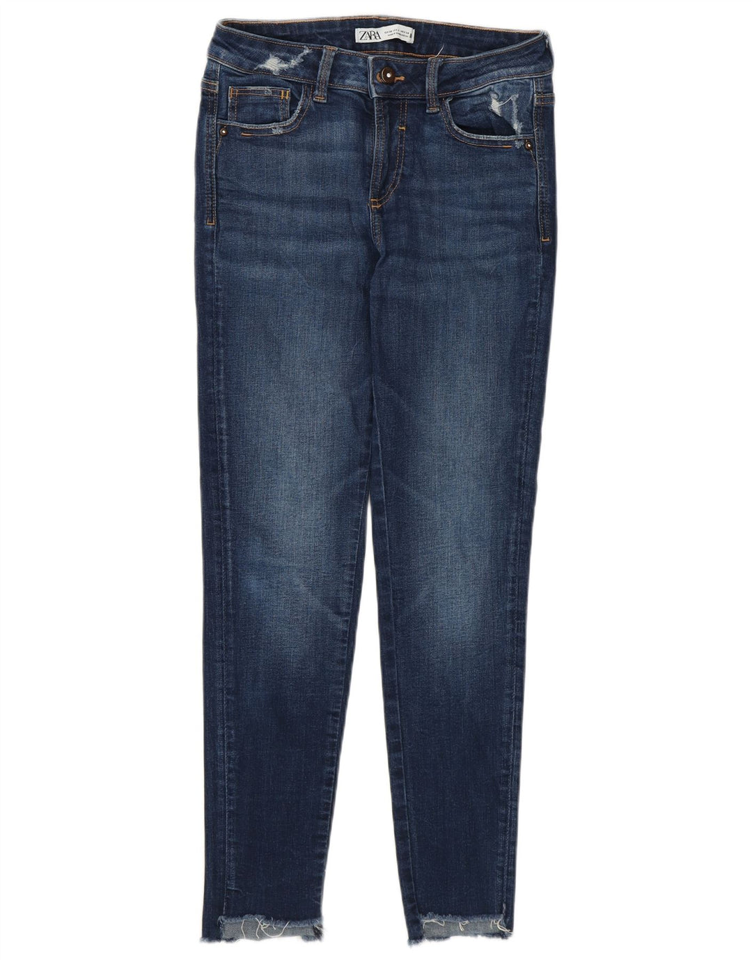 Zara Womens Distressed Slim Jeans EU 38 Small W28 L26 Navy Blue Cotton