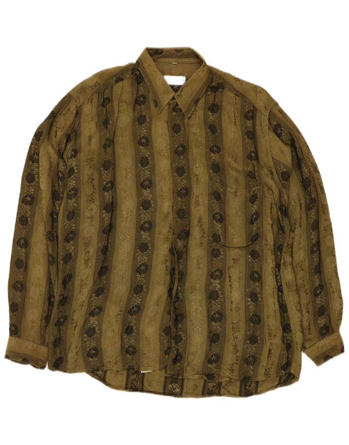 VINTAGE Mens Shirt Large Khaki Floral Viscose