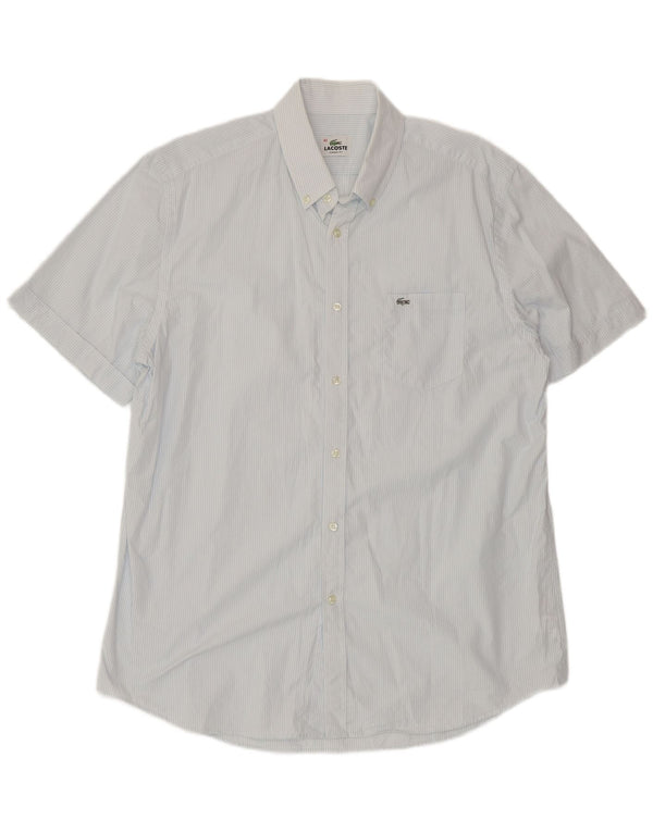 Lacoste Mens Short Sleeve Classic Fit Shirt Size 42 Large Blue Pinstripe