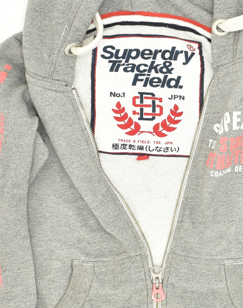 SUPERDRY Womens Graphic Zip Hoodie Sweater UK 6 XS Grey Cotton | Vintage Superdry | Thrift | Second-Hand Superdry | Used Clothing | Messina Hembry 