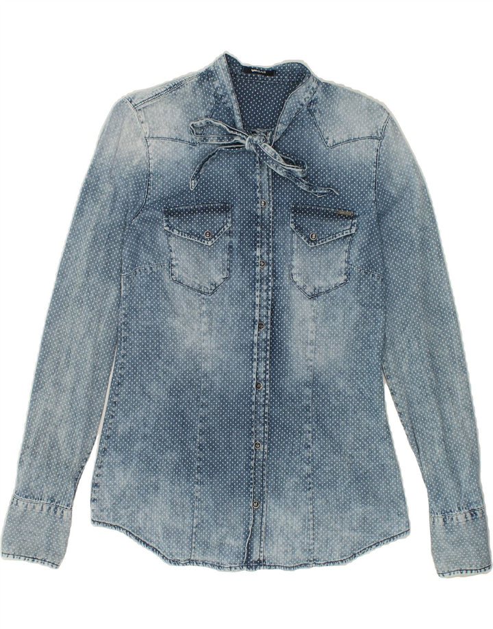 GAS Womens Denim Shirt UK 12 Medium Blue Spotted Vintage Gas and Second-Hand Gas from Messina Hembry 
