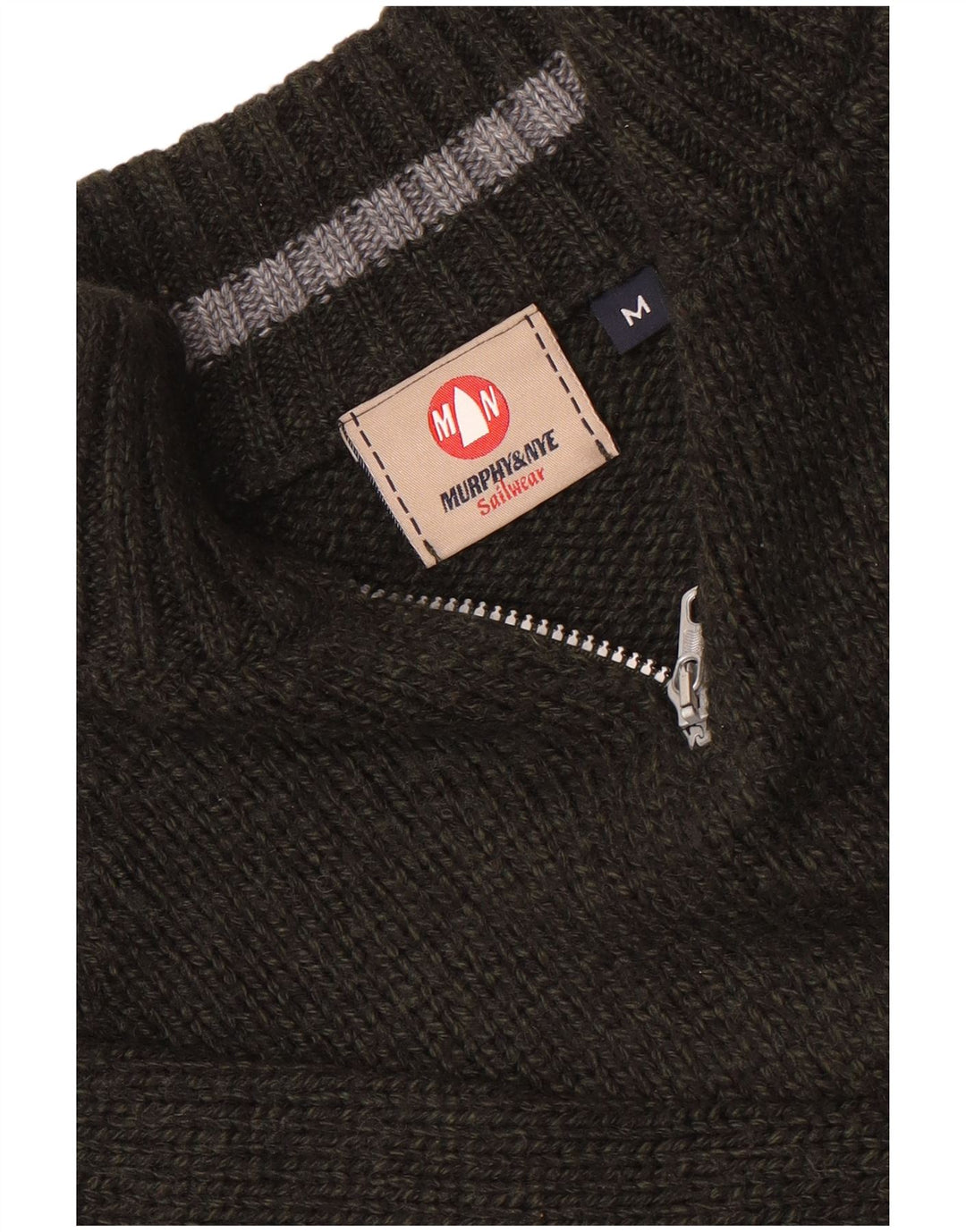 Murphy & Nye Mens Zip Neck Jumper Sweater Medium Green Striped