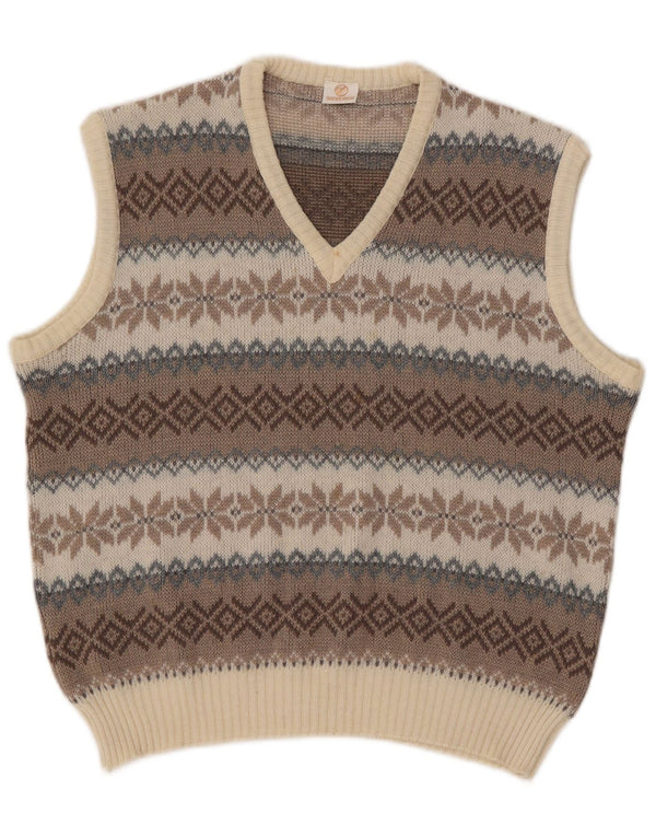 Jacky Peer Mens Vest Tank Top IT 56 XL Beige Fair Isle Acrylic