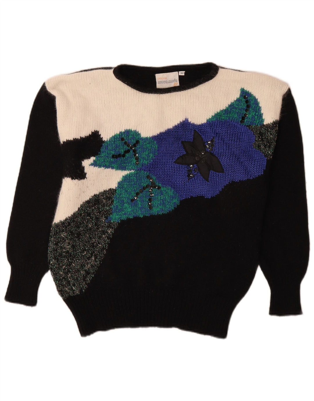 Nuova Moda Womens Boat Neck Jumper Sweater EU 40 Medium Black Colourblock