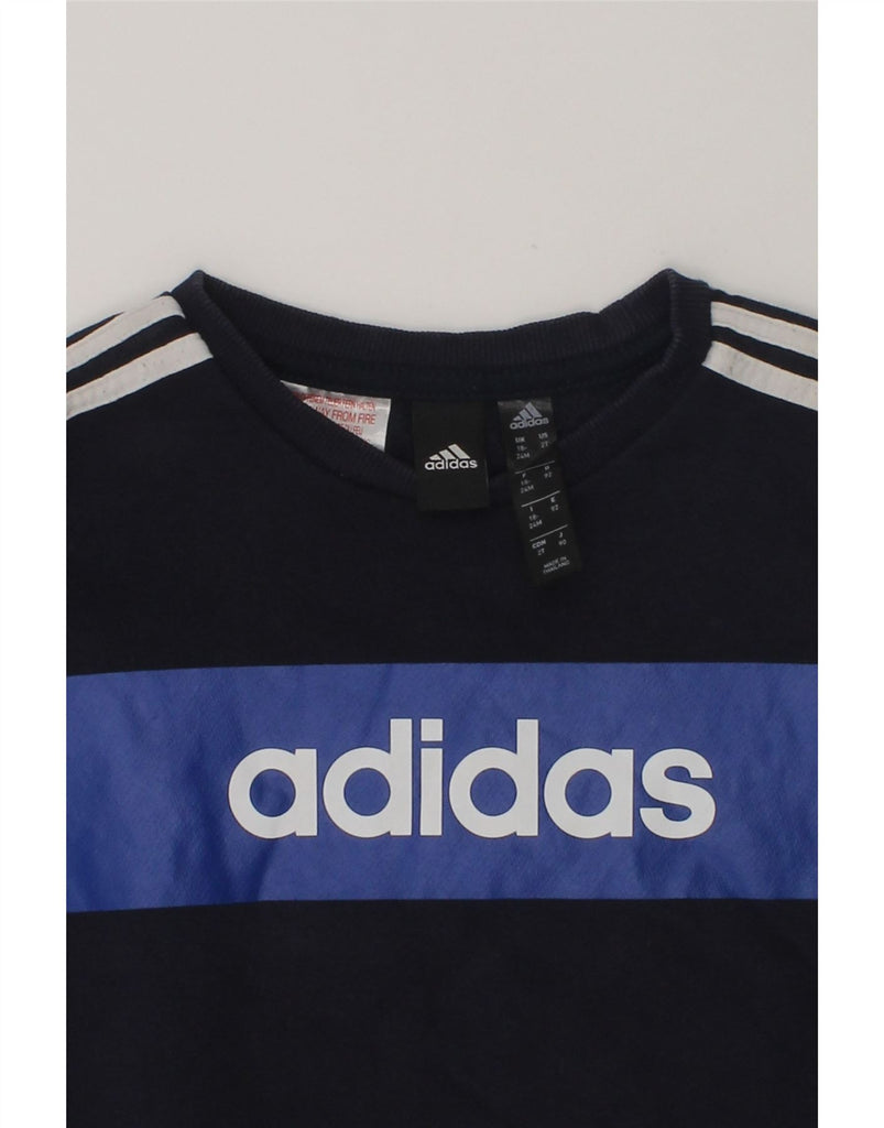 ADIDAS Baby Boys Graphic Sweatshirt Jumper 18-24 Months Navy Blue Cotton | Vintage Adidas | Thrift | Second-Hand Adidas | Used Clothing | Messina Hembry 