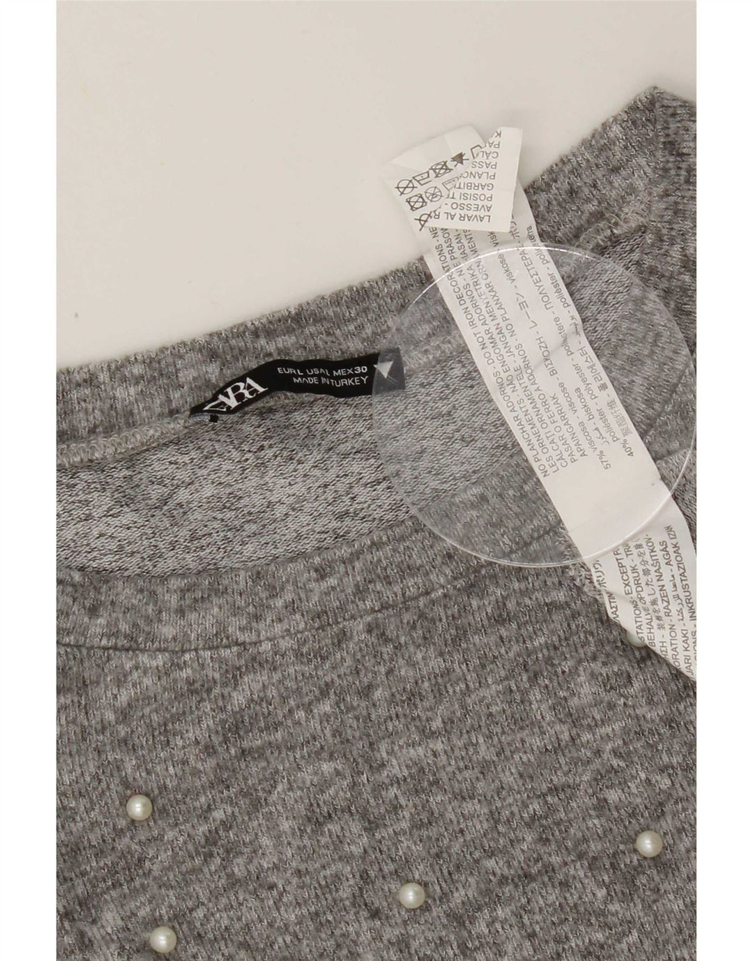 Zara Womens Top 3/4 Sleeve UK 16 Large Grey Viscose