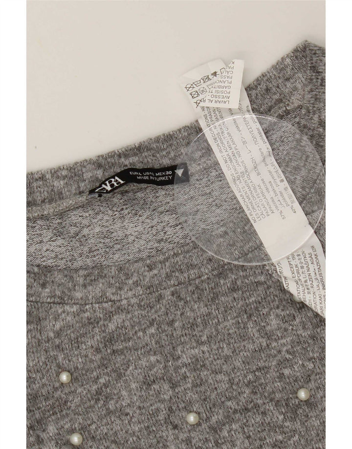 Zara Womens Top 3/4 Sleeve UK 16 Large Grey Viscose