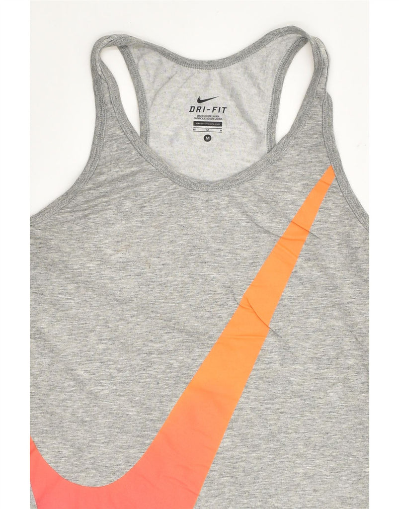 NIKE Womens Dri Fit Graphic Vest Top UK 12 Medium Grey Cotton | Vintage Nike | Thrift | Second-Hand Nike | Used Clothing | Messina Hembry 